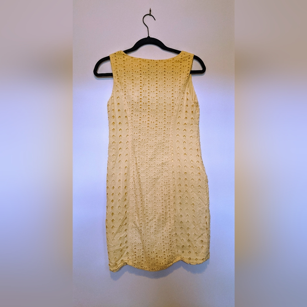 Cynthia Rowley Yellow Cotton Sleeveless Eyelet Sheath Dres sz 4 - Picture 11 of 13
